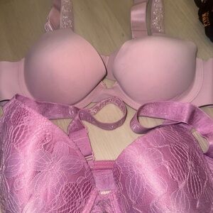 Elegant Pink Lace and Satin Bra Set